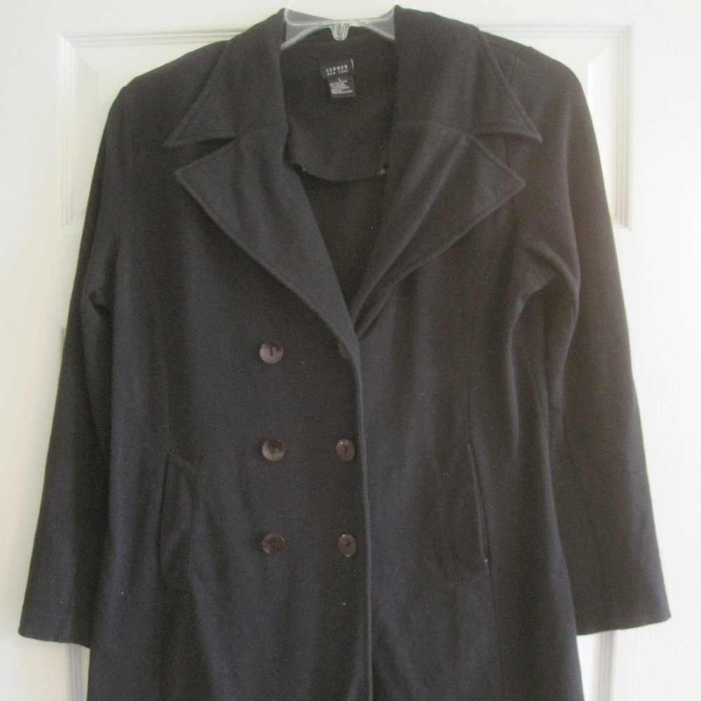 LERNER NEW YORK BLACK KNIT DOUBLE BREASTED TOP LARGE $39.50